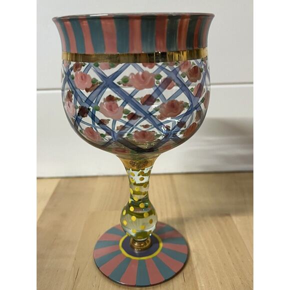 MACKENZIE CHILDS VTG CIRCUS ARBOR ROSE HANDPAINTED WATER GOBLET - Picture 1 of 8